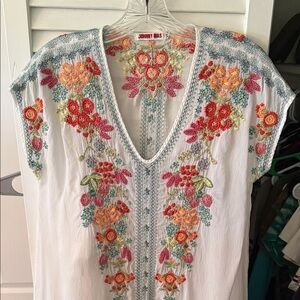Johnny Was Multicolor Embroidered V-Neck Blouse